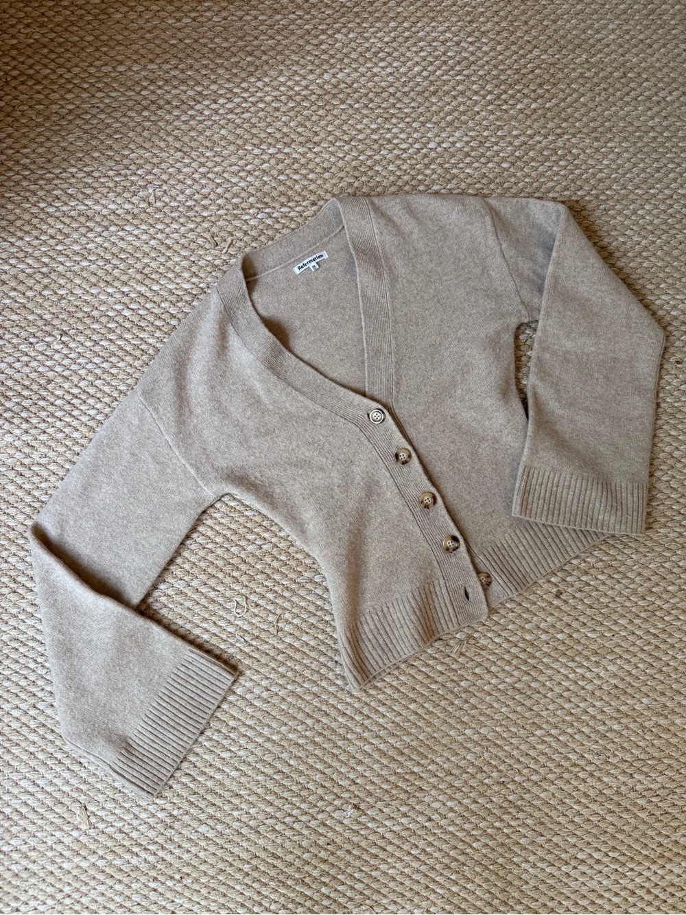 Reformation Beige V-Neck Button Front Women's Cardigan Sweater